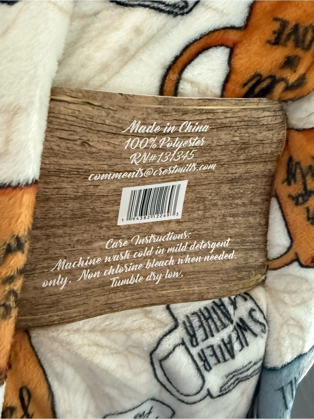 Cozy Fall Mug Print Throw Blanket - Cream, Blue & Orange. 60x70